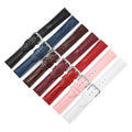Sieben klassische Lederbänder mit Steppnaht in Schwarz, Blau, Braun, Rot, Rosa und Weiß